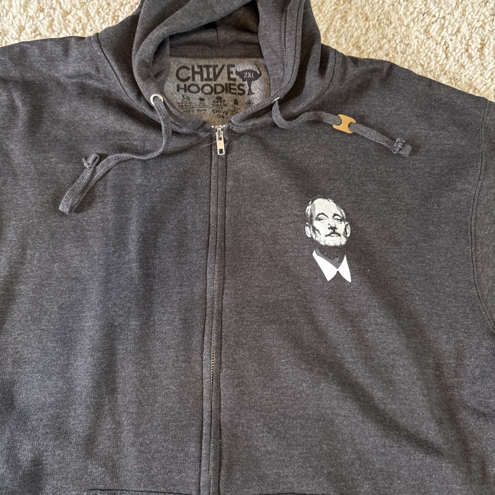 XXL Chive Hoodie KCCO Mens Bill Murray Heathered Black Full Zip‎ Long Sleeve